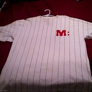 MANIK, large, Red pinstriped front cream t-shirt